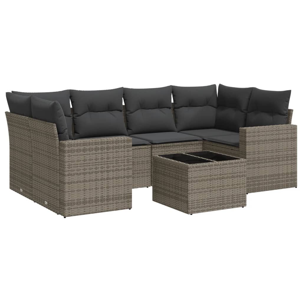 Set canapele de grădină, 7 piese, cu perne, gri, poliratan GartenMobel Dekor
