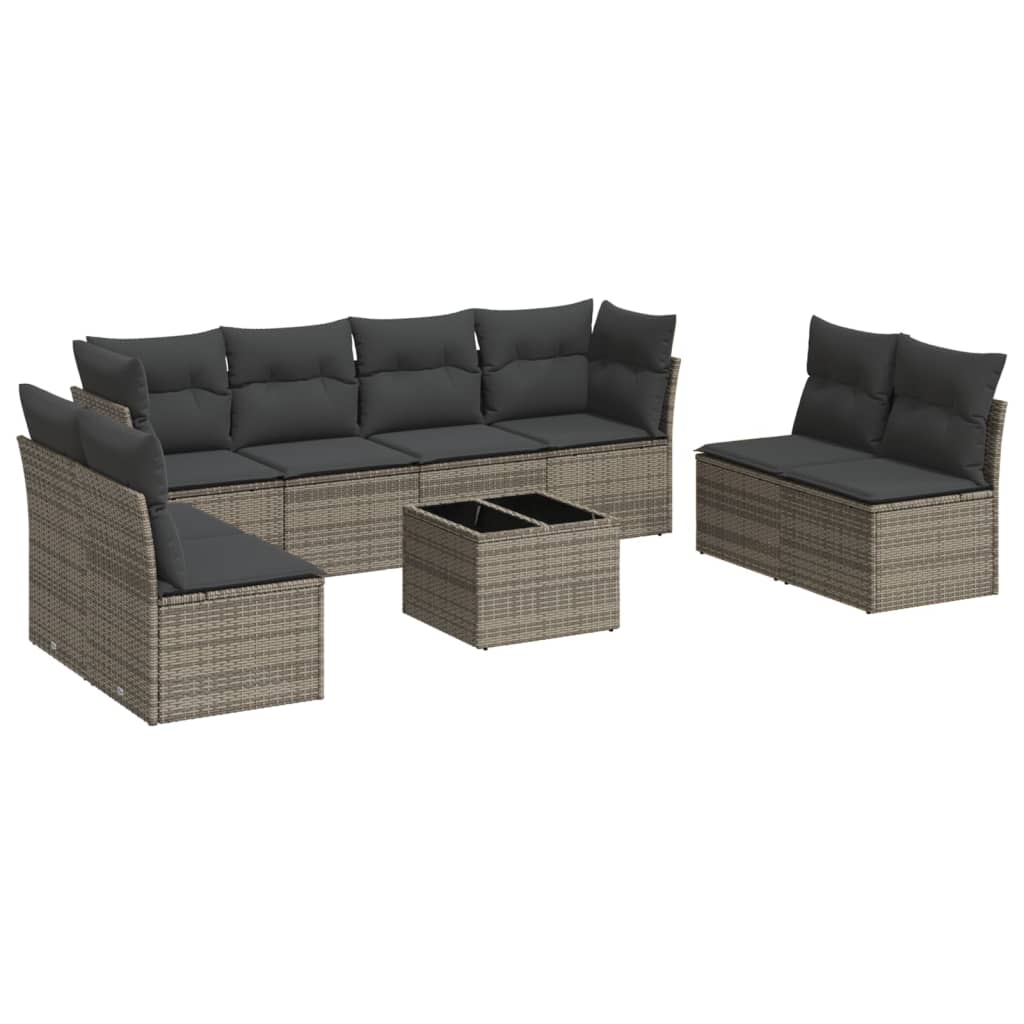 Set canapele de grădină, 9 piese, cu perne, gri, poliratan GartenMobel Dekor