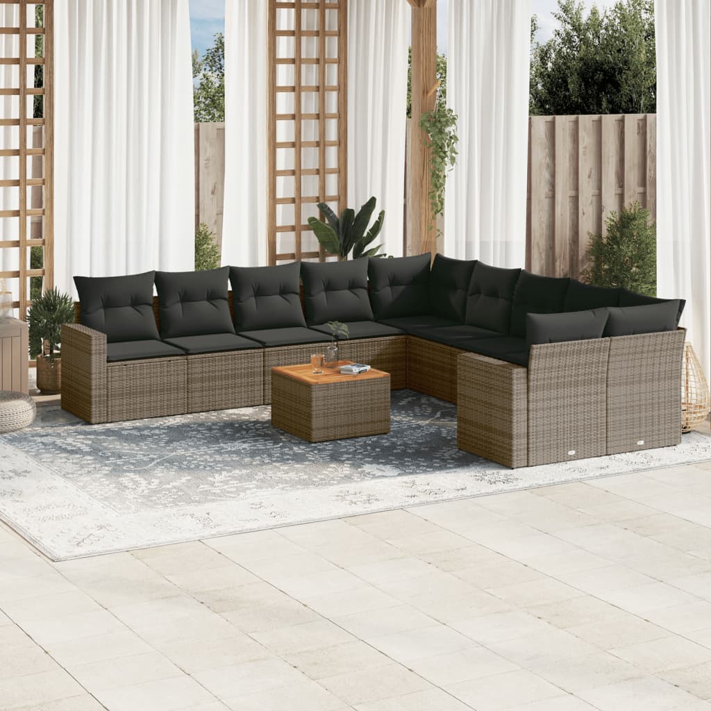 Set canapele de grădină cu perne, 11 piese, gri, poliratan GartenMobel Dekor