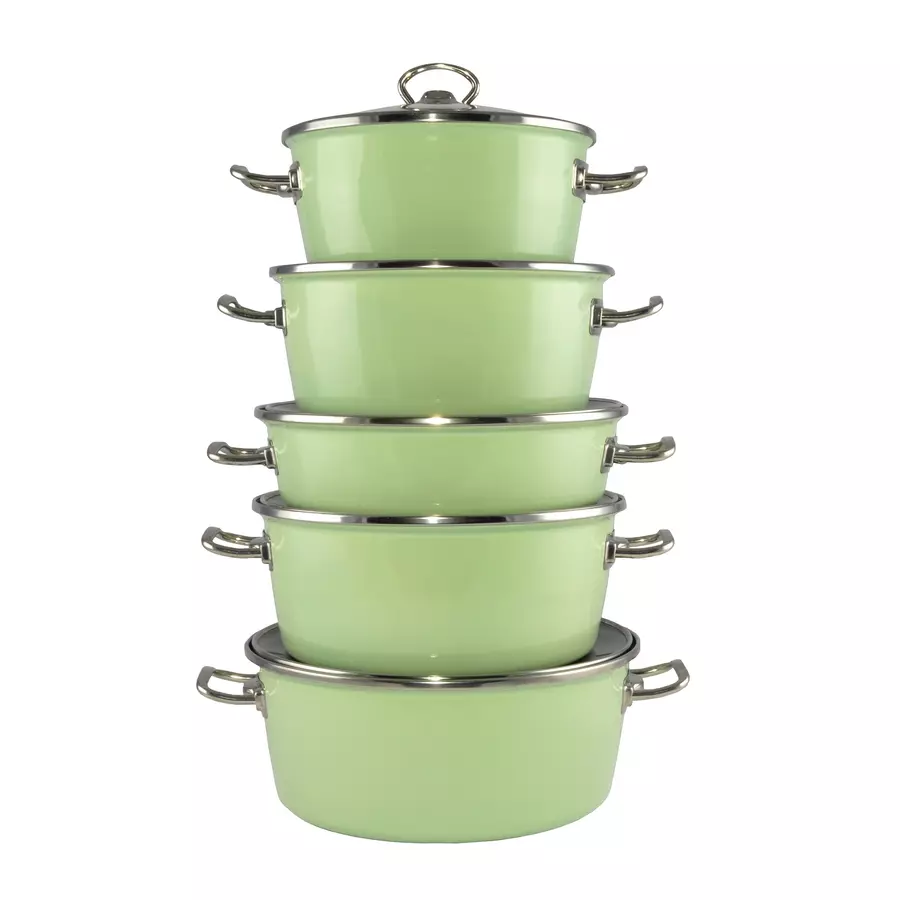 Oală Emailată Verde Elite 20 cm + Capac de Sticlă Handy KitchenServ