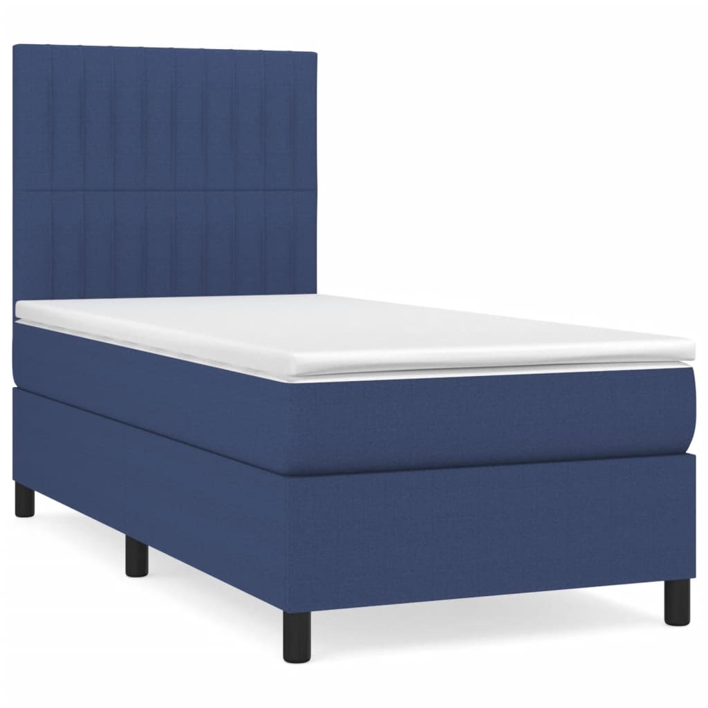 Pat box spring cu saltea, albastru, 90x190 cm, textil GartenMobel Dekor