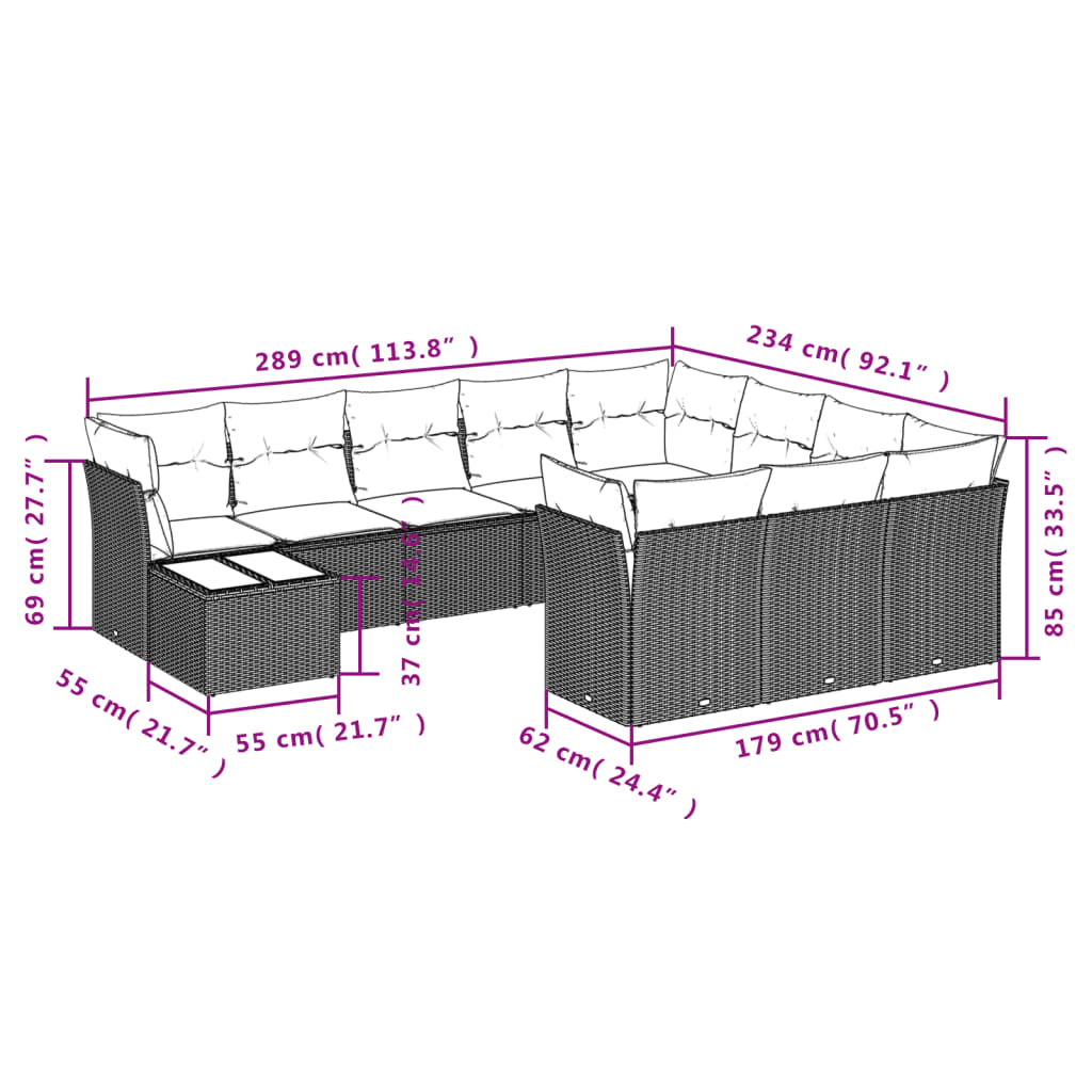 Set canapele de grădină cu perne, 11 piese, gri, poliratan GartenMobel Dekor