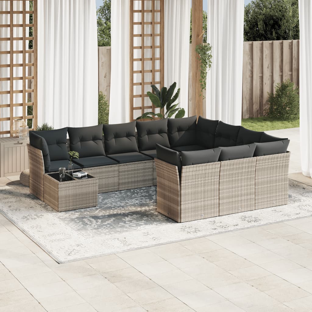 Set canapele de grădină cu perne, 11 piese, gri, poliratan GartenMobel Dekor