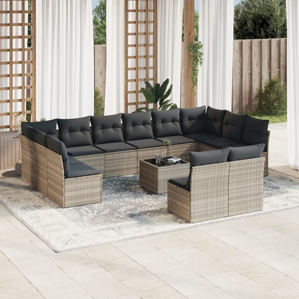 Set canapele de grădină cu perne, 13piese gri deschis poliratan GartenMobel Dekor