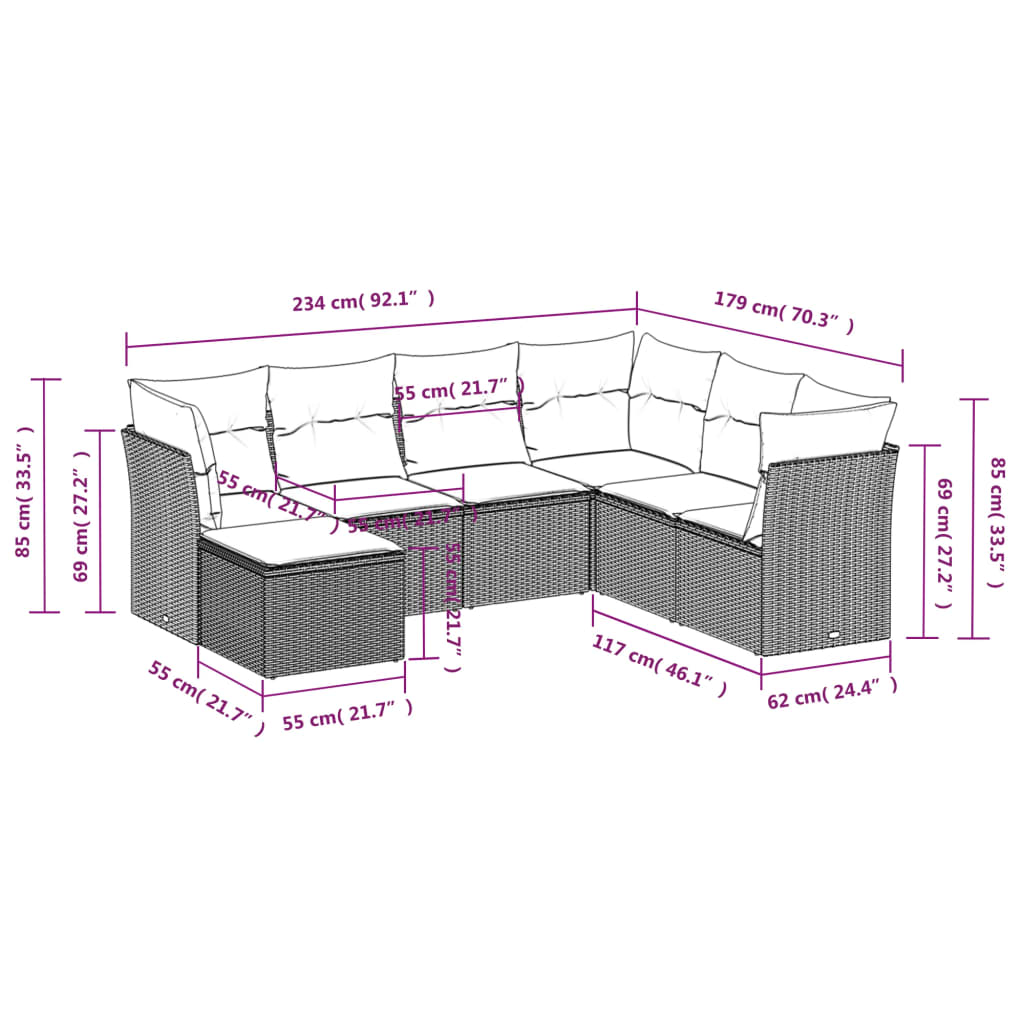 Set canapele de grădină cu perne, 7piese gri deschis poliratan GartenMobel Dekor