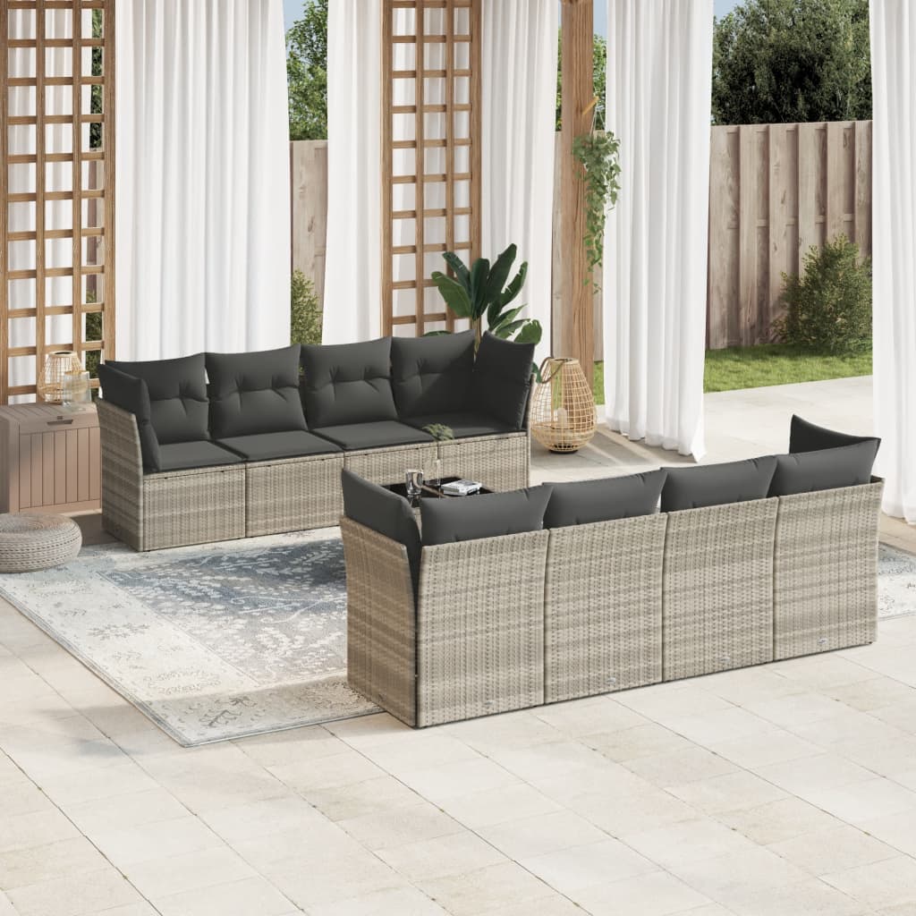 Set canapele de grădină cu perne, 9 piese gri deschis poliratan GartenMobel Dekor