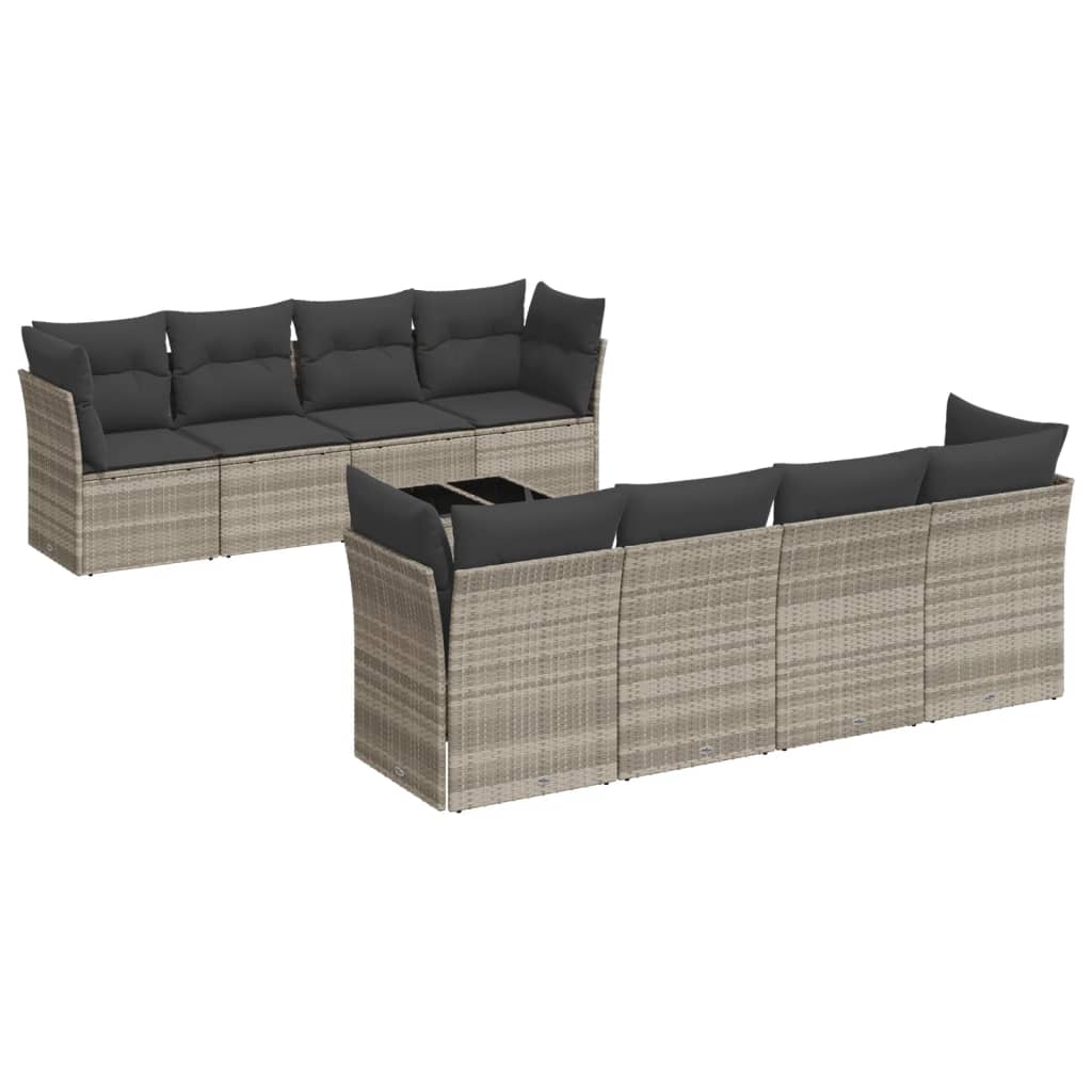 Set canapele de grădină cu perne, 9 piese gri deschis poliratan GartenMobel Dekor