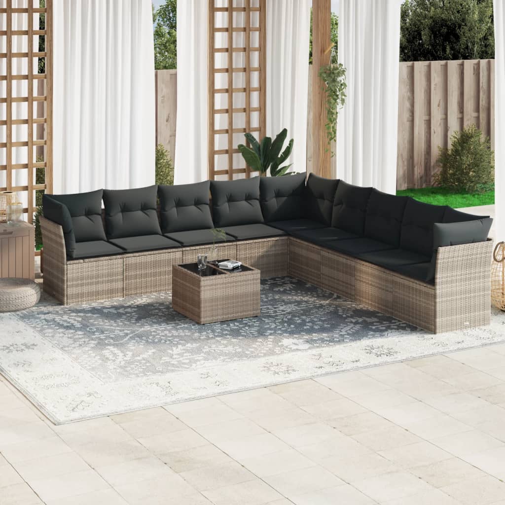Set canapele de grădină cu perne 10 piese gri deschis poliratan GartenMobel Dekor