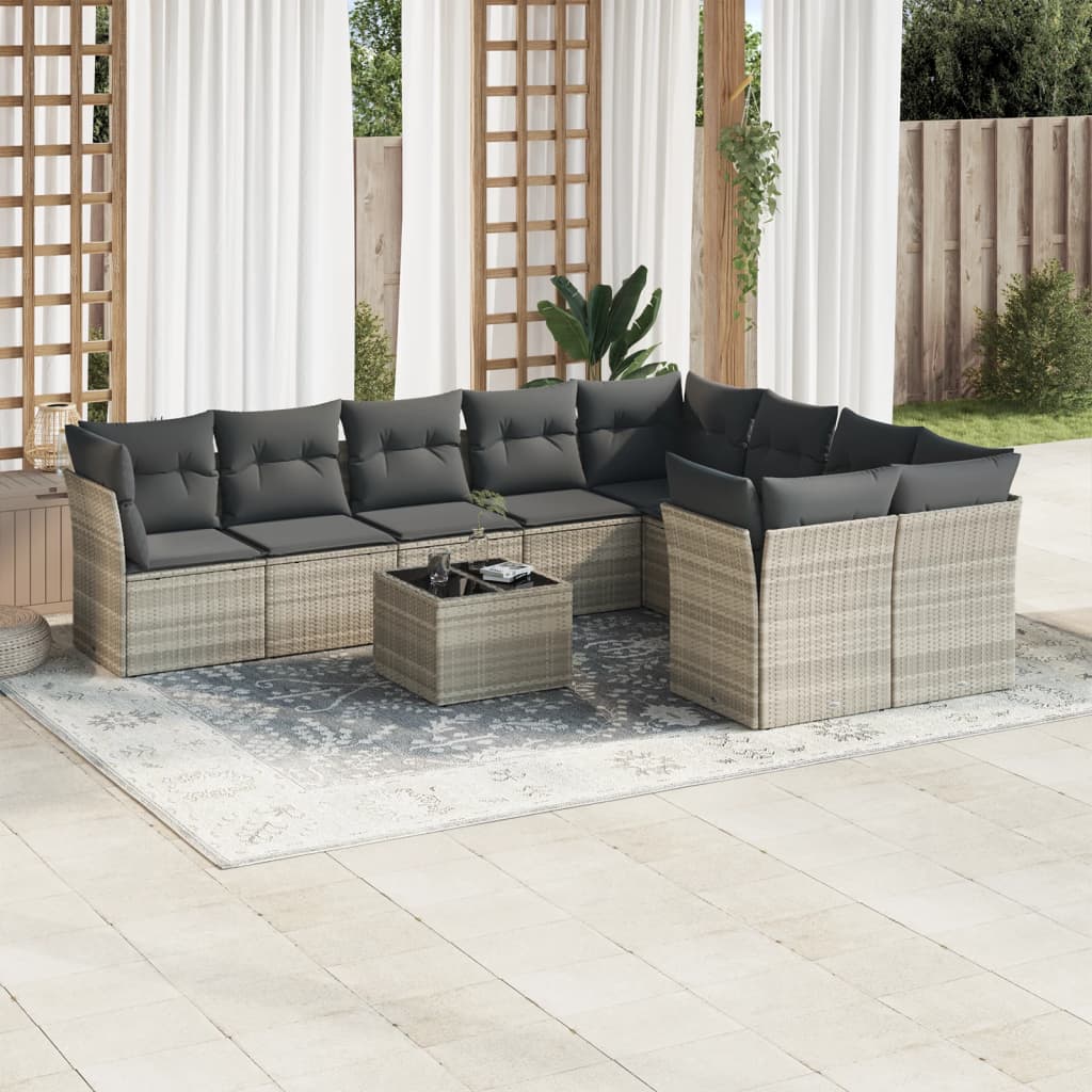 Set canapele de grădină cu perne 10 piese gri deschis poliratan GartenMobel Dekor