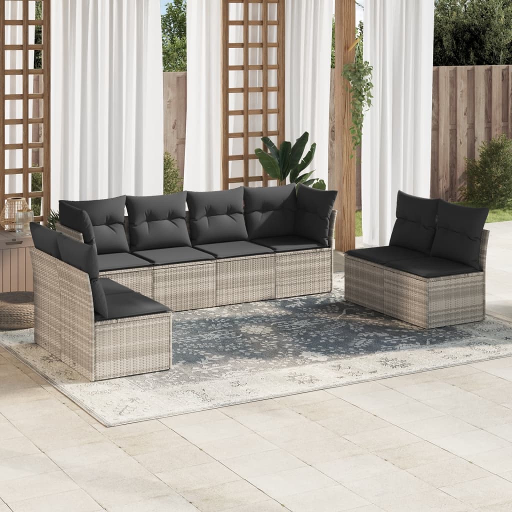 Set mobilier de grădină cu perne, 8 piese gri deschis poliratan GartenMobel Dekor
