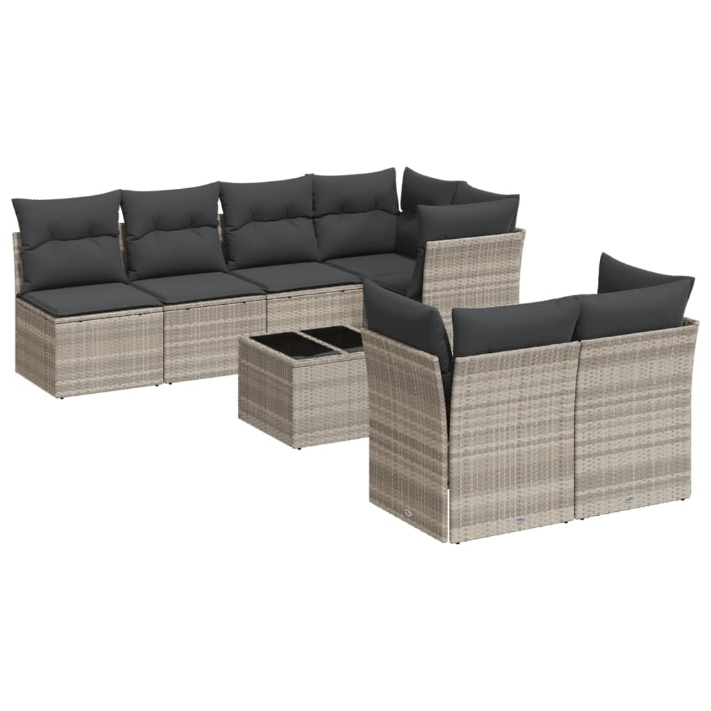 Set mobilier de grădină cu perne, 8 piese gri deschis poliratan GartenMobel Dekor