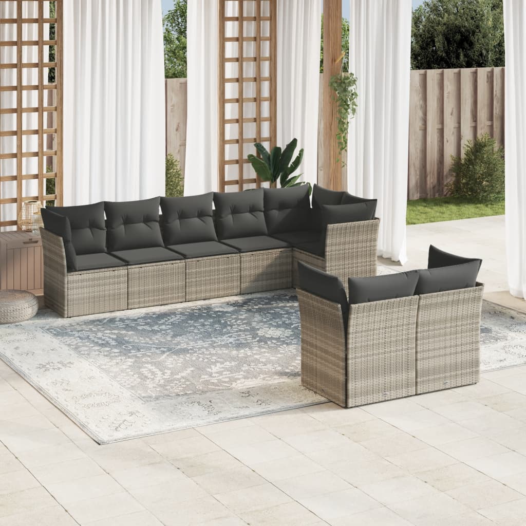Set mobilier de grădină cu perne, 8 piese gri deschis poliratan GartenMobel Dekor