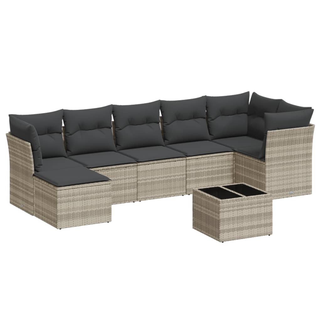 Set mobilier de grădină cu perne, 8 piese gri deschis poliratan GartenMobel Dekor