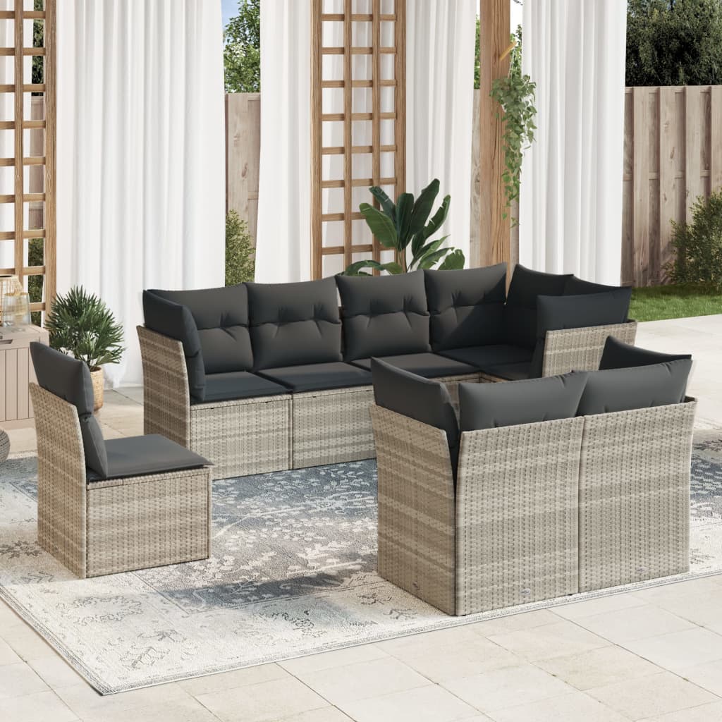 Set mobilier de grădină cu perne, 8 piese gri deschis poliratan GartenMobel Dekor