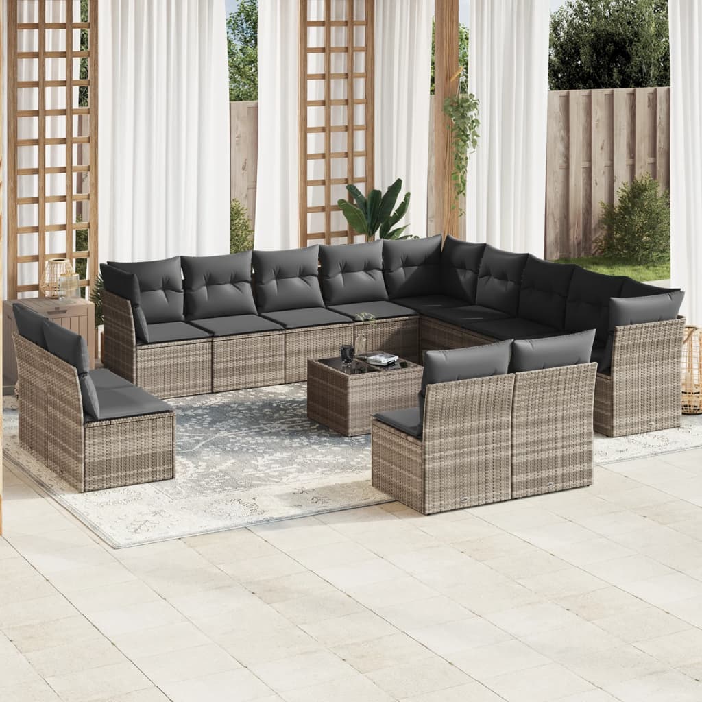Set mobilier de grădină cu perne,14 piesegri deschis, poliratan GartenMobel Dekor