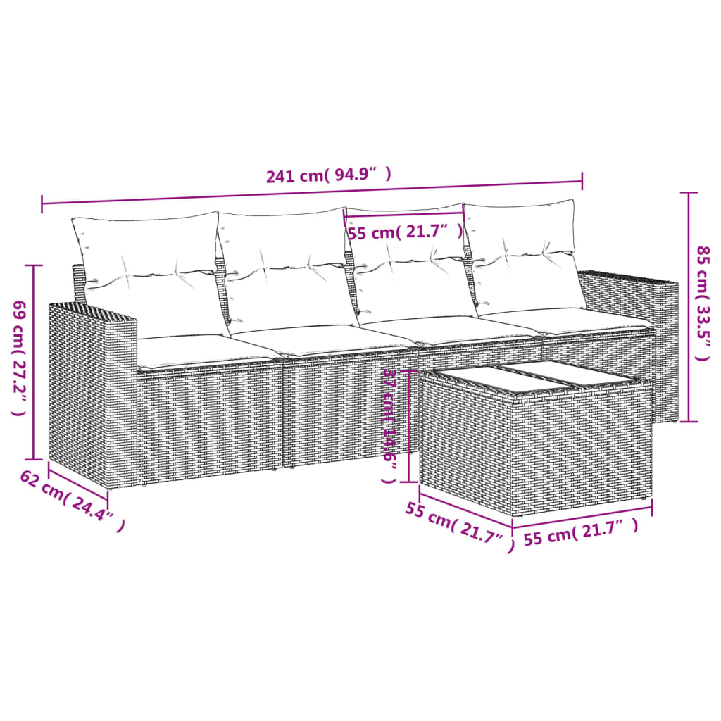 Set canapele de grădină cu perne, 5 piese gri deschis poliratan GartenMobel Dekor