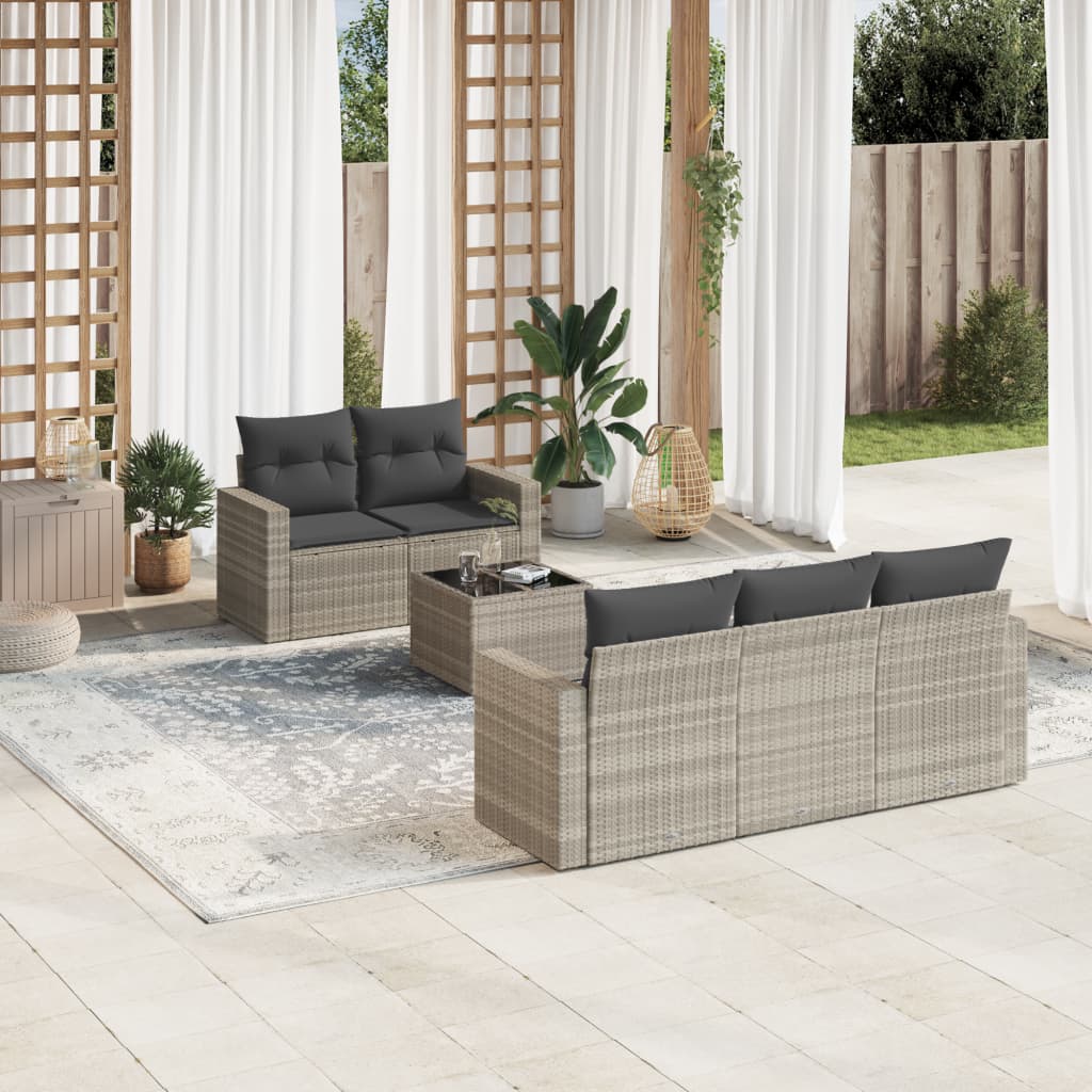 Set canapele de grădină cu perne, 6 piese gri deschis poliratan GartenMobel Dekor