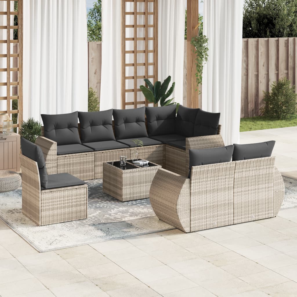 Set canapele de grădină cu perne, 9 piese gri deschis poliratan GartenMobel Dekor