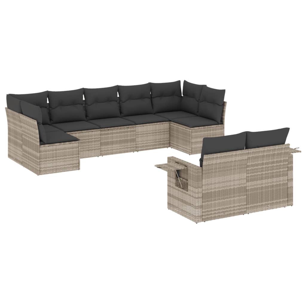 Set canapele de grădină cu perne, 9 piese gri deschis poliratan GartenMobel Dekor