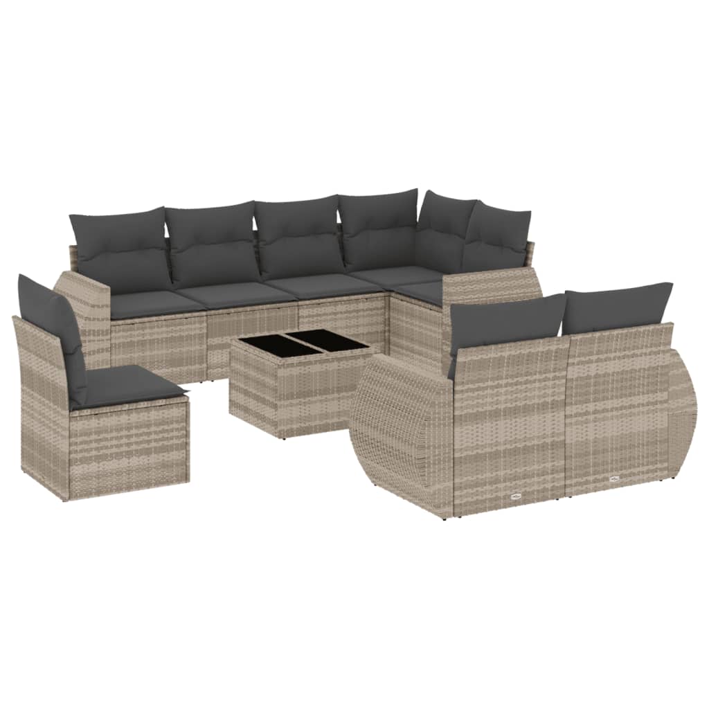 Set canapele de grădină cu perne, 9 piese gri deschis poliratan GartenMobel Dekor