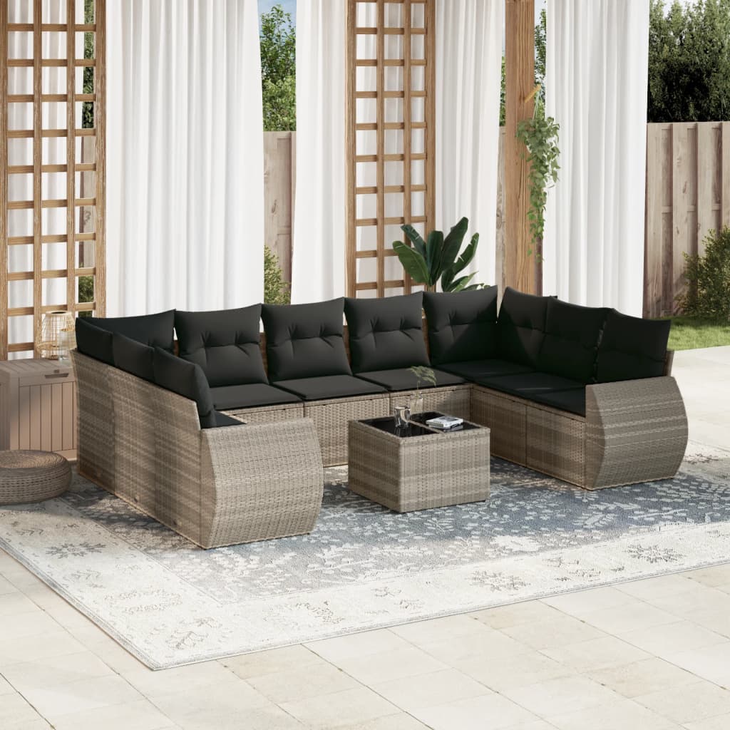 Set canapele de grădină cu perne 10 piese gri deschis poliratan GartenMobel Dekor