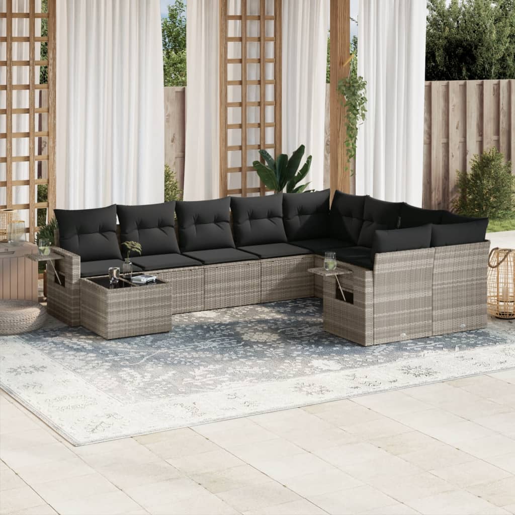 Set canapele de grădină cu perne 10 piese gri deschis poliratan GartenMobel Dekor