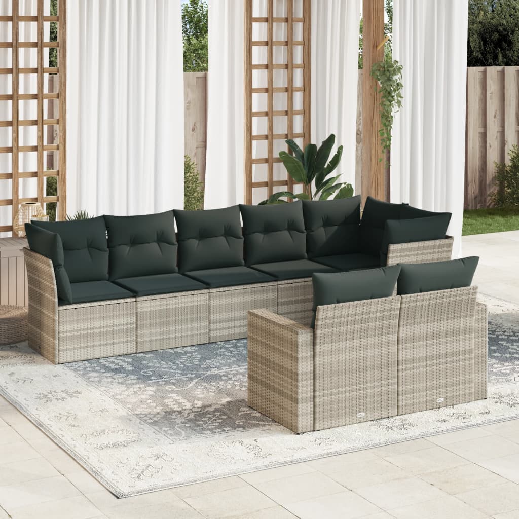 Set mobilier de grădină cu perne, 8 piese gri deschis poliratan GartenMobel Dekor