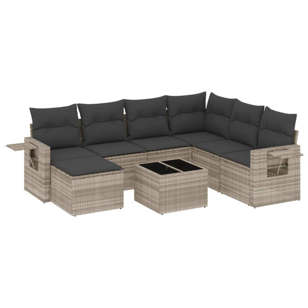Set mobilier de grădină cu perne, 8 piese gri deschis poliratan GartenMobel Dekor