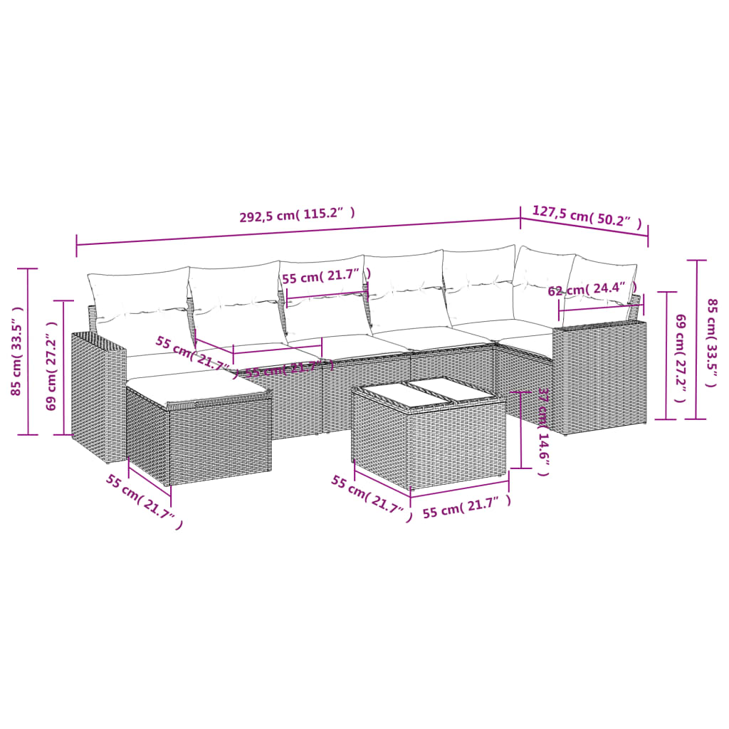 Set mobilier de grădină cu perne, 8 piese gri deschis poliratan GartenMobel Dekor