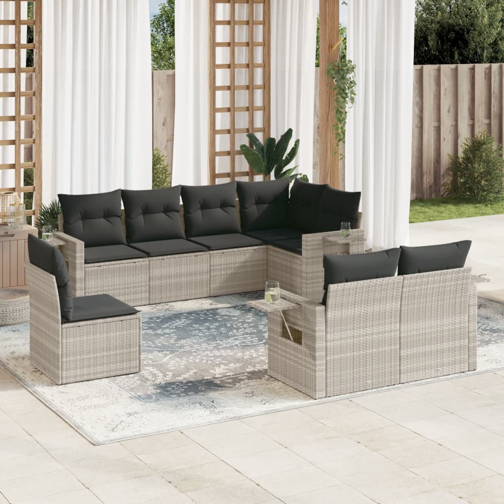 Set mobilier de grădină cu perne, 8 piese gri deschis poliratan GartenMobel Dekor