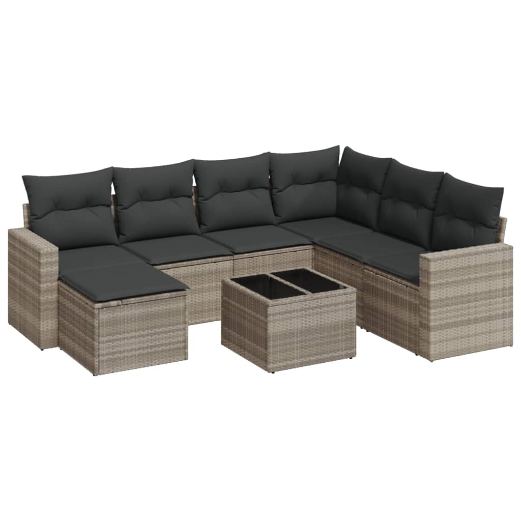Set mobilier de grădină cu perne, 8 piese gri deschis poliratan GartenMobel Dekor