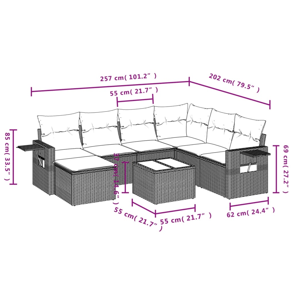 Set mobilier de grădină cu perne, 8 piese gri deschis poliratan GartenMobel Dekor