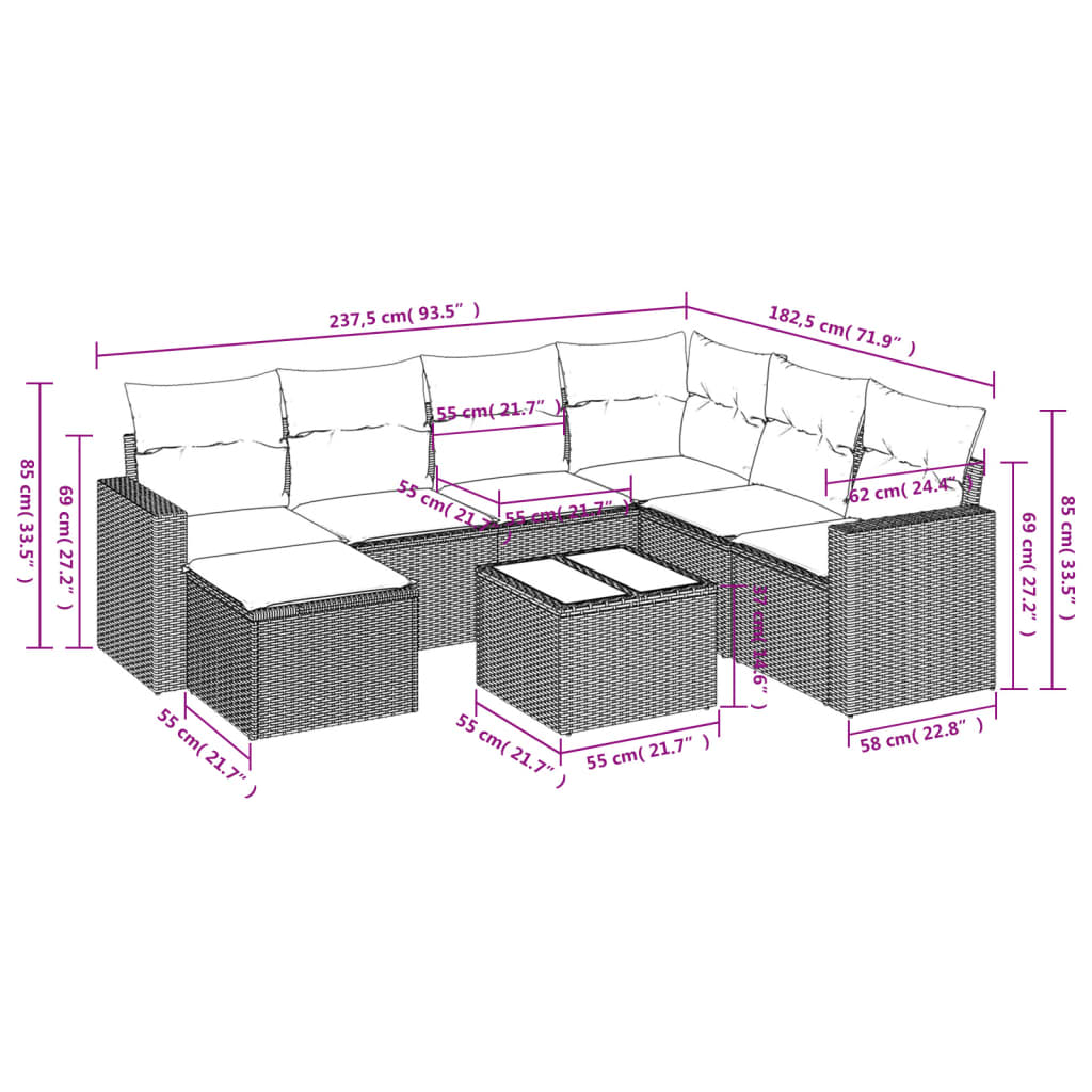 Set mobilier de grădină cu perne, 8 piese gri deschis poliratan GartenMobel Dekor