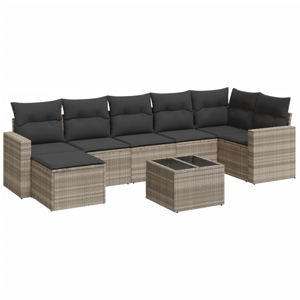 Set mobilier de grădină cu perne, 8 piese gri deschis poliratan GartenMobel Dekor