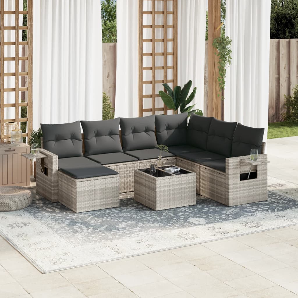 Set mobilier de grădină cu perne, 8 piese gri deschis poliratan GartenMobel Dekor