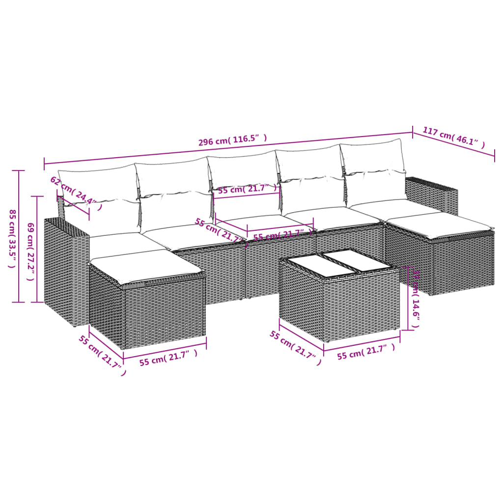 Set mobilier de grădină cu perne, 8 piese gri deschis poliratan GartenMobel Dekor