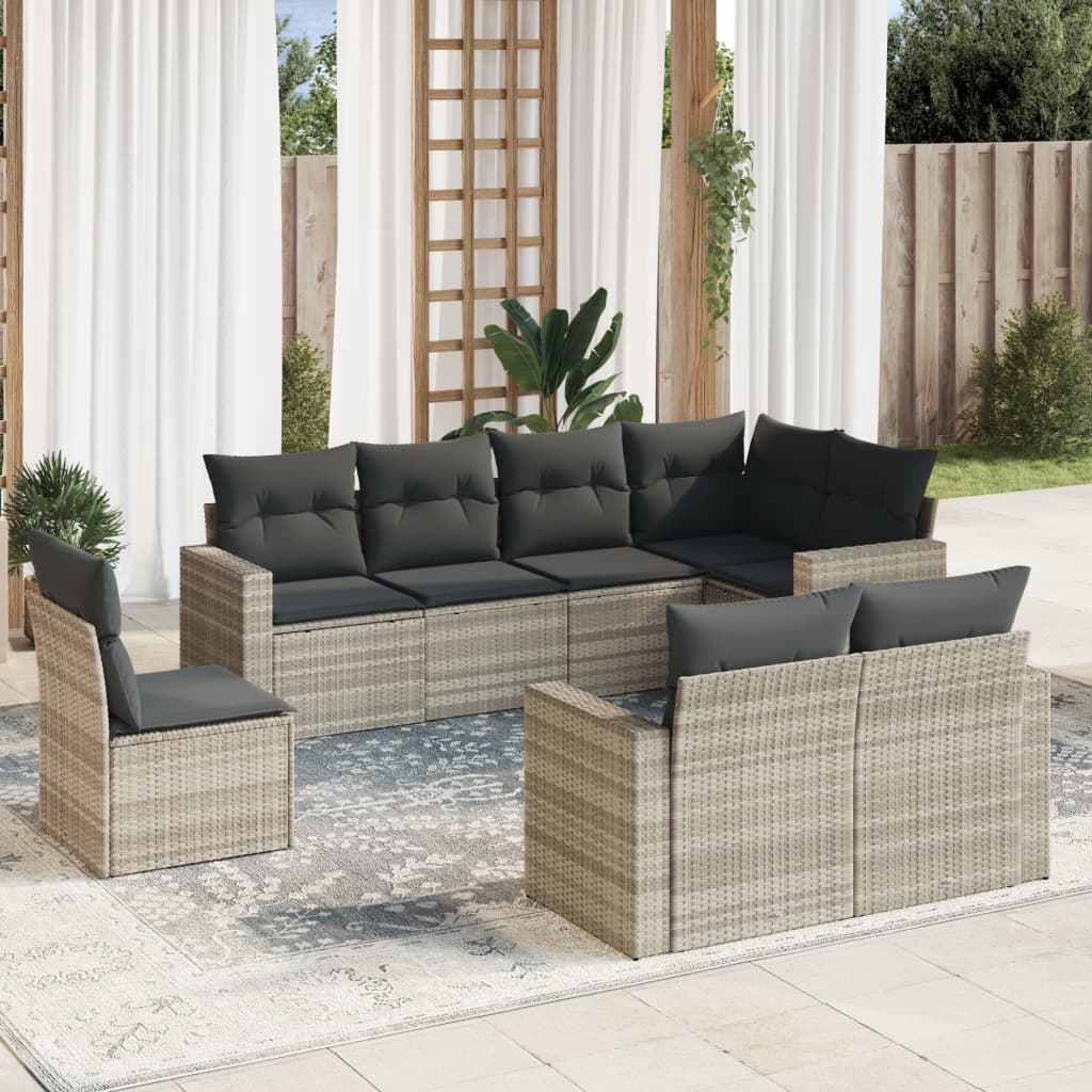 Set mobilier de grădină cu perne, 8 piese gri deschis poliratan GartenMobel Dekor