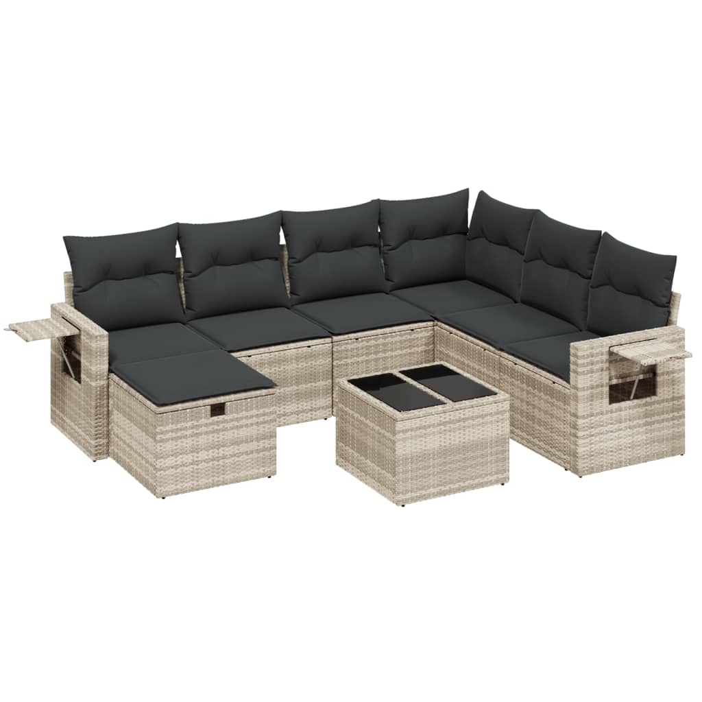 Set mobilier de grădină cu perne, 8 piese gri deschis poliratan GartenMobel Dekor