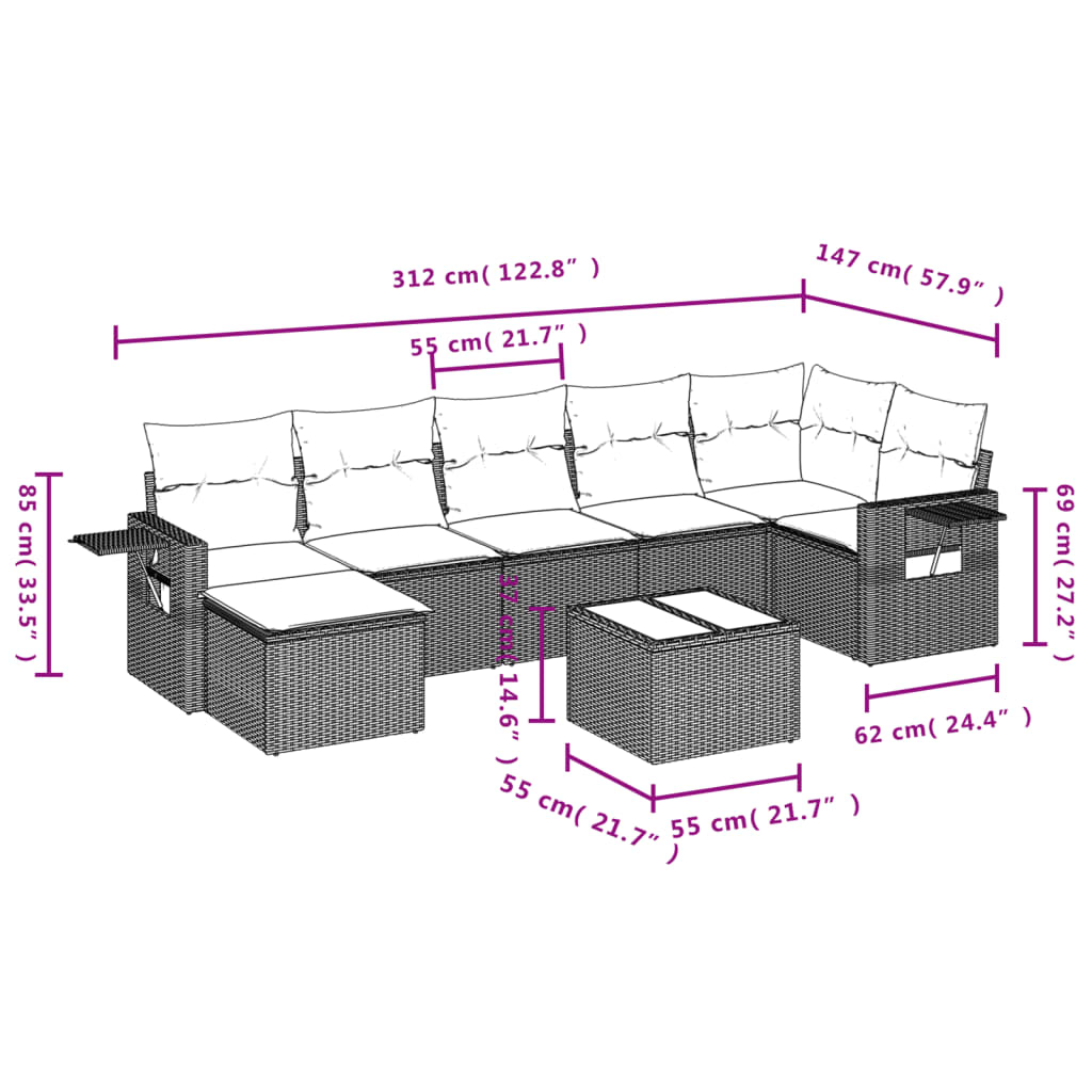 Set mobilier de grădină cu perne, 8 piese gri deschis poliratan GartenMobel Dekor