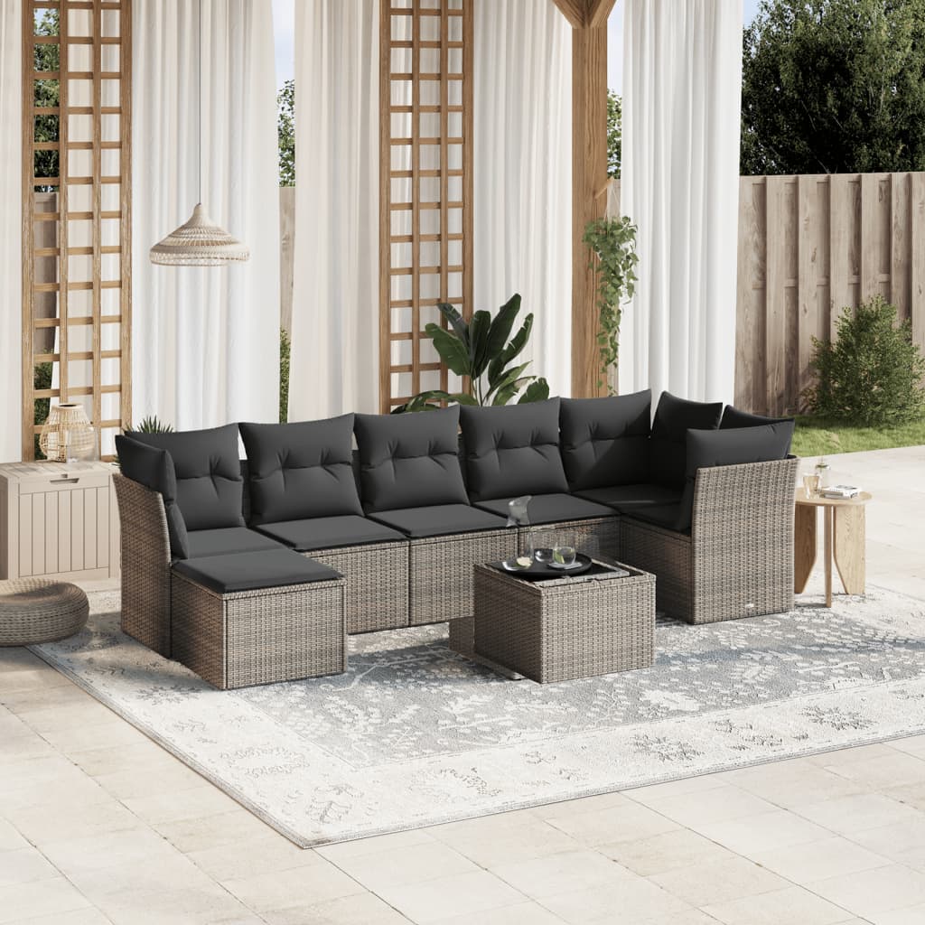 Set mobilier de grădină cu perne, 8 piese gri deschis poliratan GartenMobel Dekor