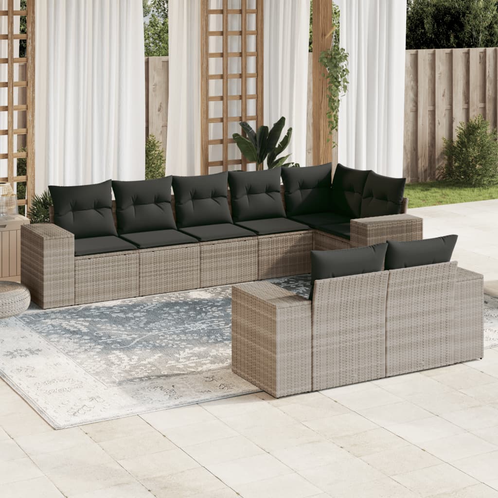 Set mobilier de grădină cu perne, 8 piese gri deschis poliratan GartenMobel Dekor