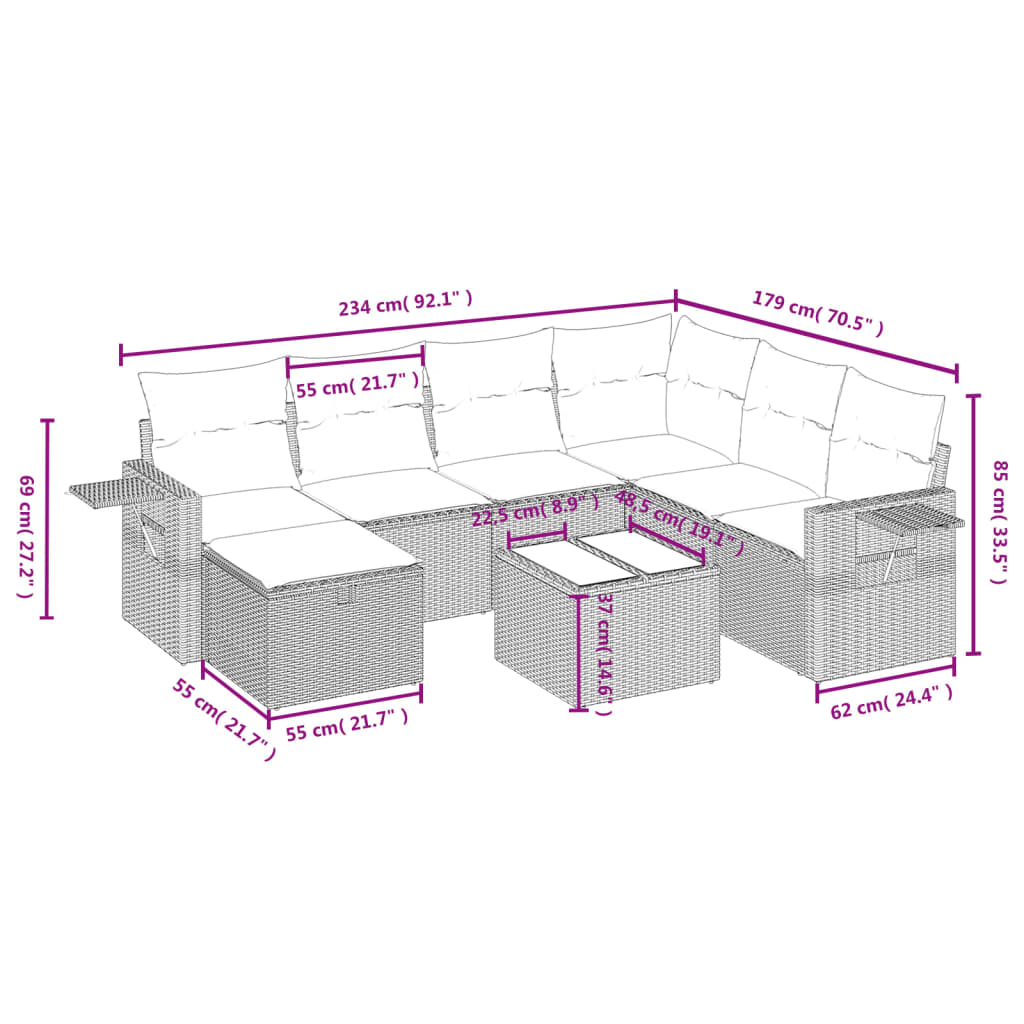 Set mobilier de grădină cu perne, 8 piese gri deschis poliratan GartenMobel Dekor