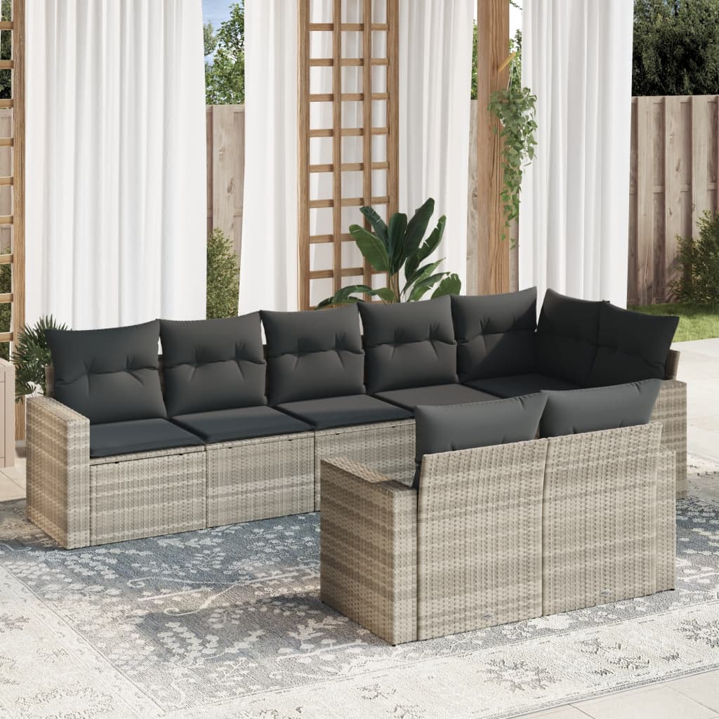 Set mobilier de grădină cu perne, 8 piese gri deschis poliratan GartenMobel Dekor