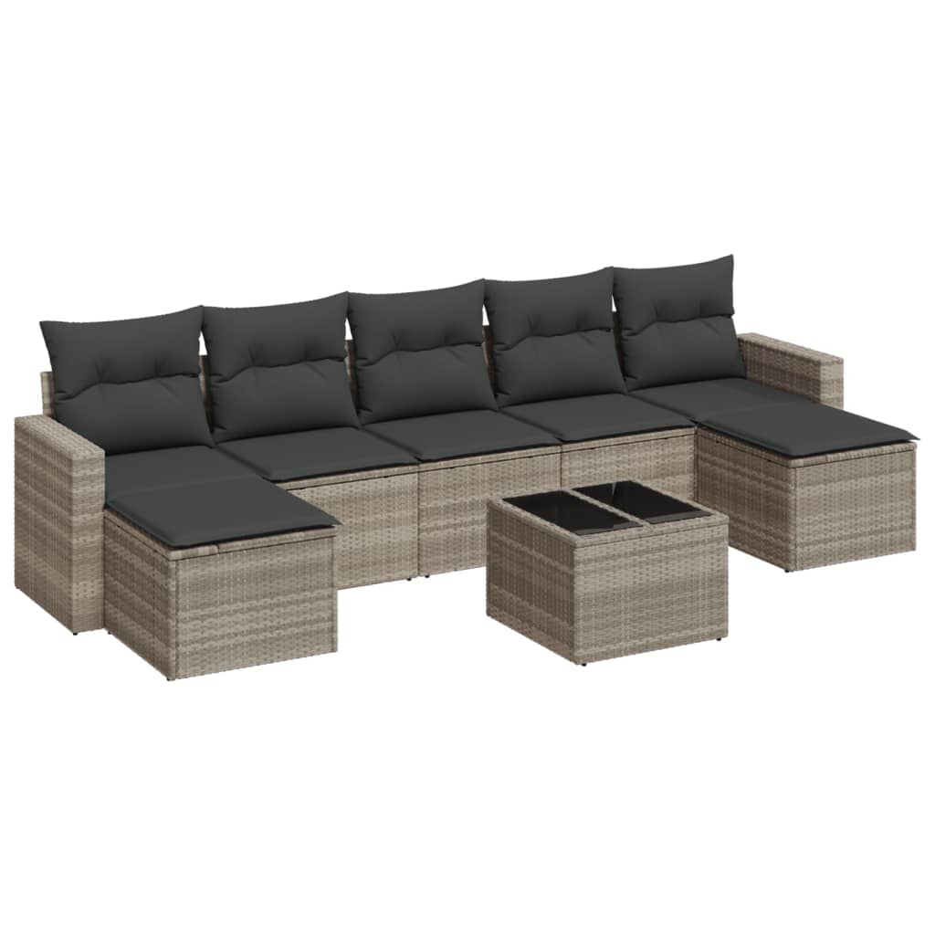 Set mobilier de grădină cu perne, 8 piese gri deschis poliratan GartenMobel Dekor