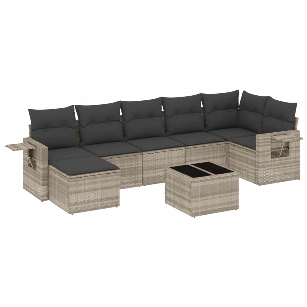 Set mobilier de grădină cu perne, 8 piese gri deschis poliratan GartenMobel Dekor