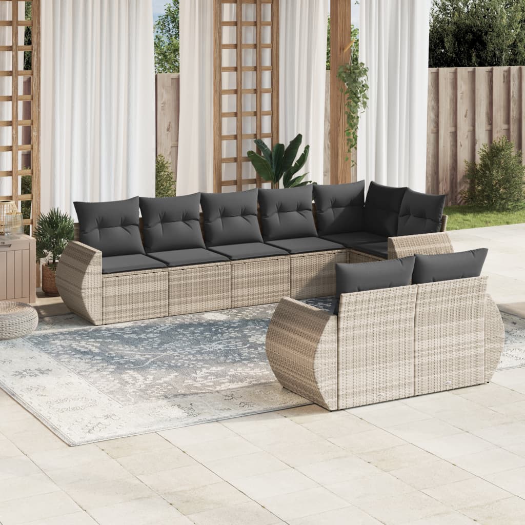 Set mobilier de grădină cu perne, 8 piese gri deschis poliratan GartenMobel Dekor
