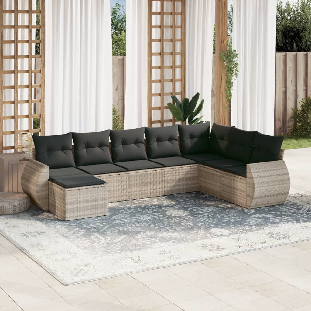 Set mobilier de grădină cu perne, 8 piese gri deschis poliratan GartenMobel Dekor