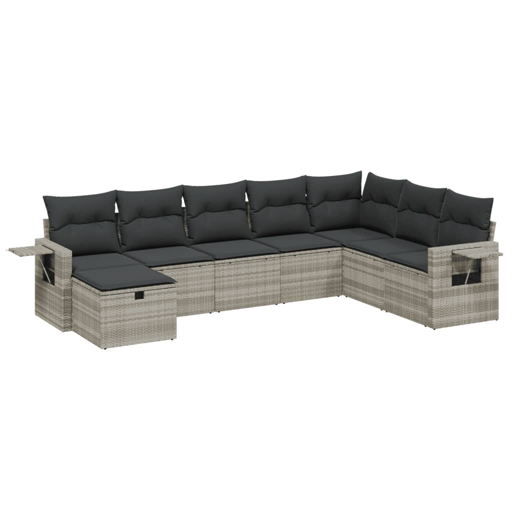 Set mobilier de grădină cu perne, 8 piese gri deschis poliratan GartenMobel Dekor