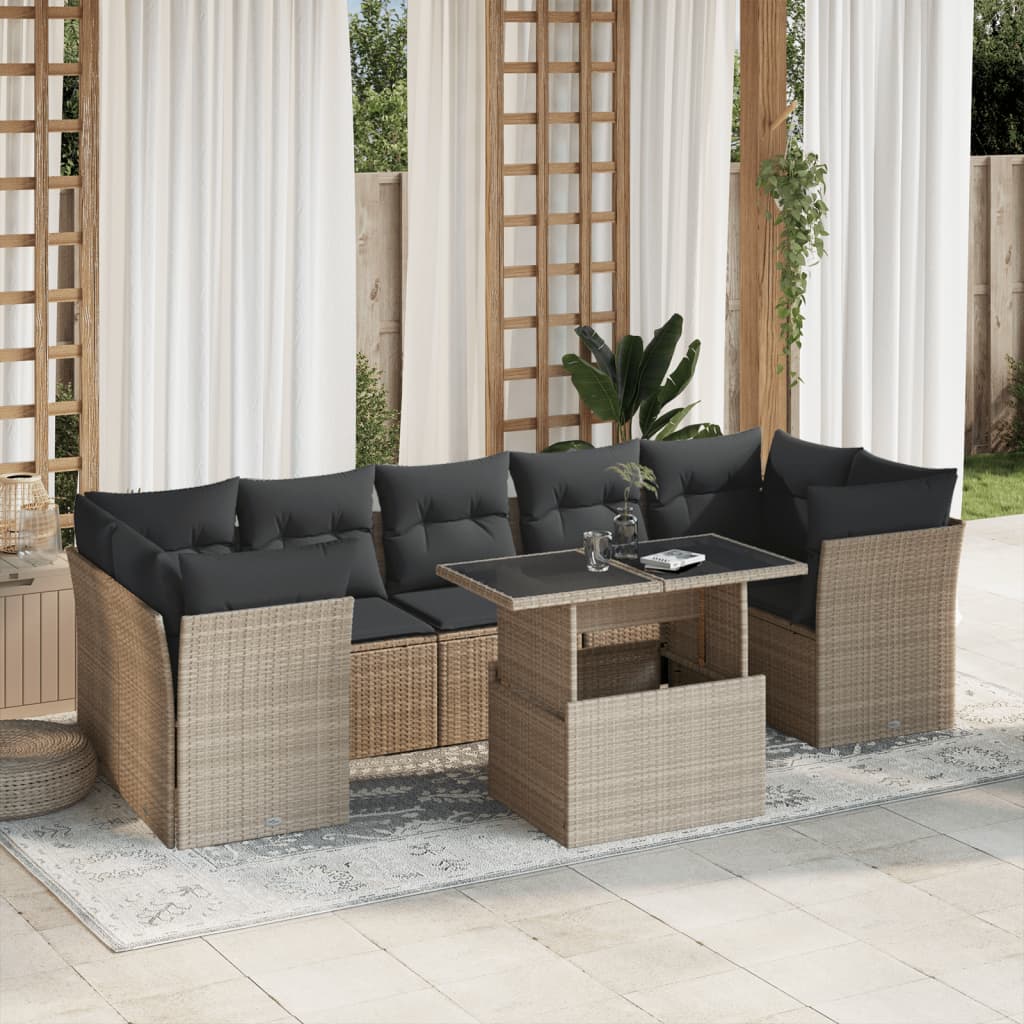 Set mobilier de grădină cu perne, 8 piese gri deschis poliratan GartenMobel Dekor
