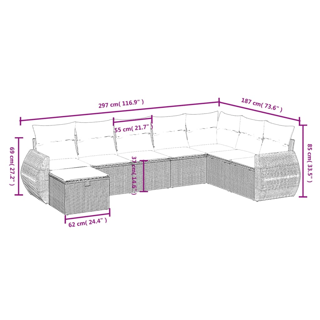 Set mobilier de grădină cu perne, 8 piese gri deschis poliratan GartenMobel Dekor